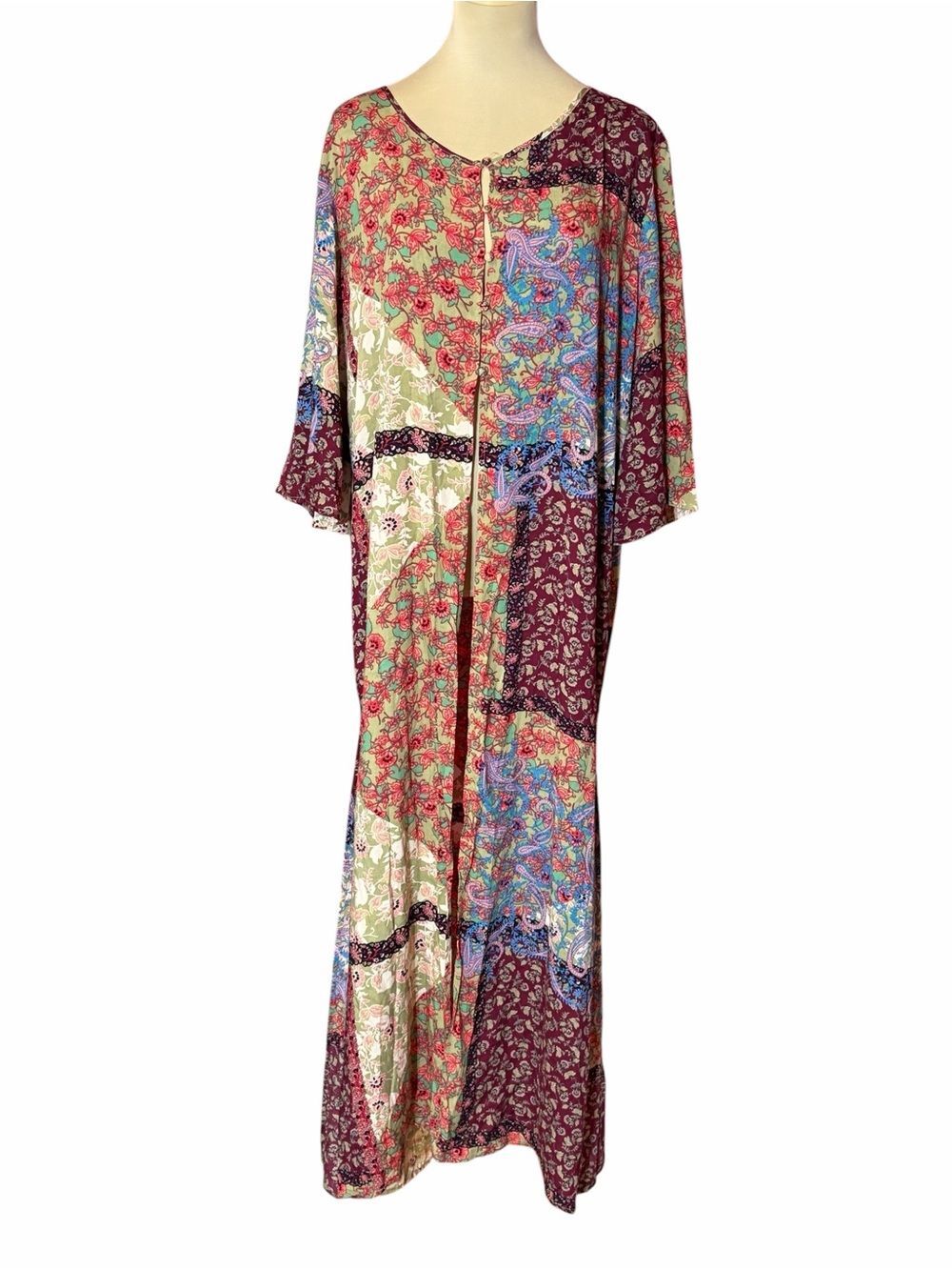 Carly Jean Los Angeles Floral Paisley Duster Kimono 1X Boho Open Front